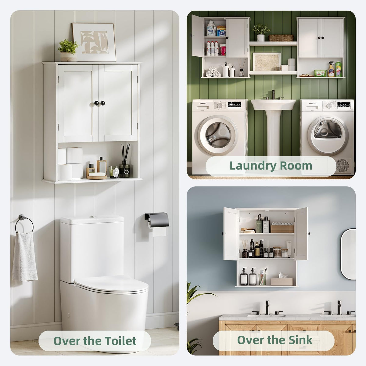 30" x 24" White Wooden Bathroom Wall Cabinet D745