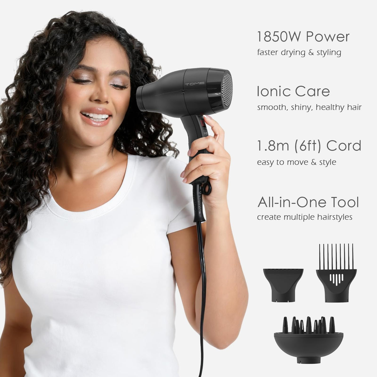 1875W Ionic Blow Dryer with Diffuser and Comb Attachment N58617