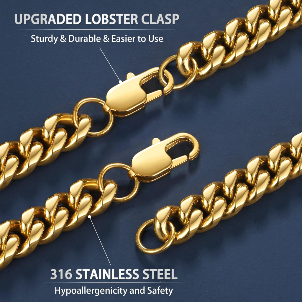 Cuban Link Chain 4mm 6mm 10mm 18K Gold Plated 316L Stainless Steel Necklace X404931