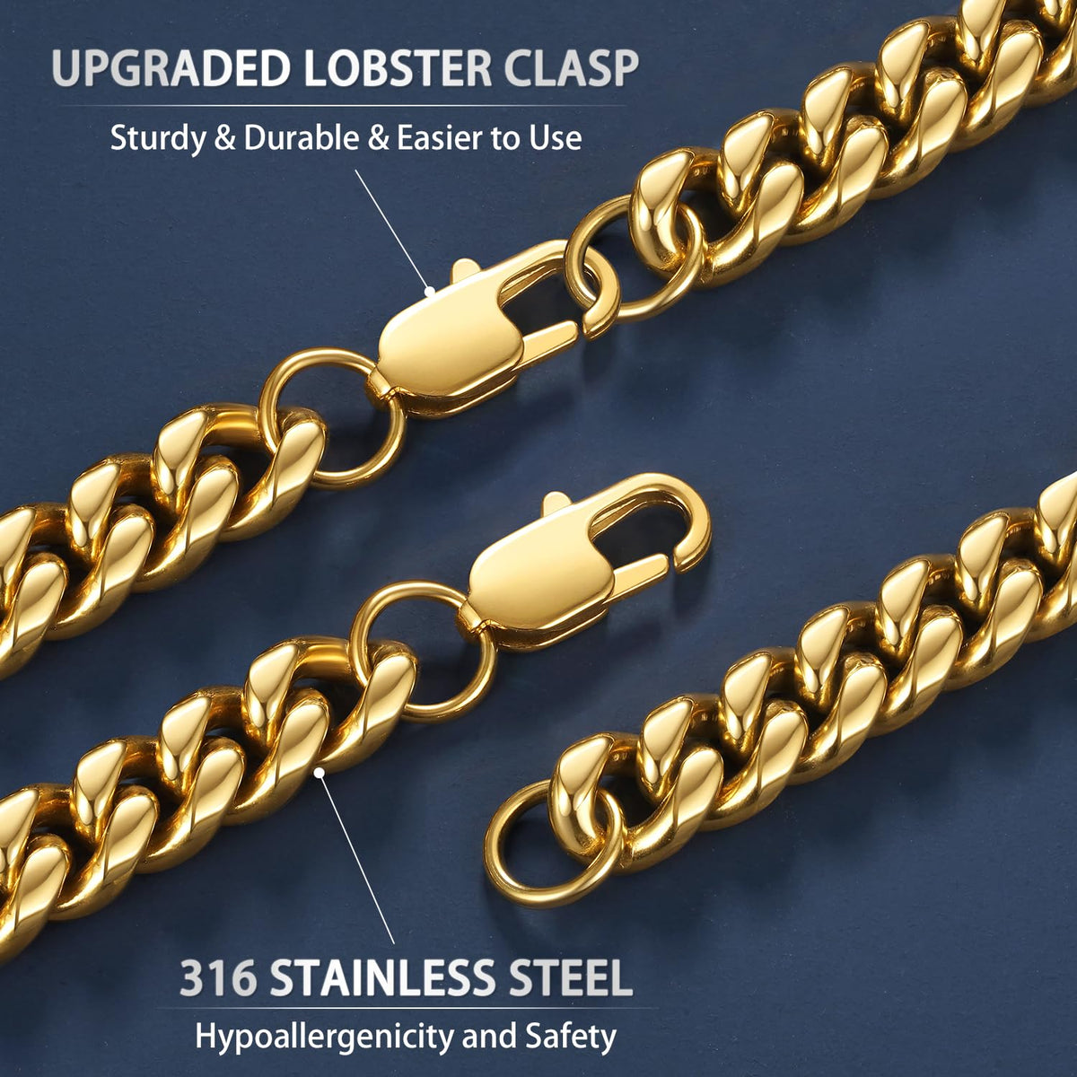 Cuban Link Chain 4mm 6mm 10mm 18K Gold Plated 316L Stainless Steel Necklace X404931
