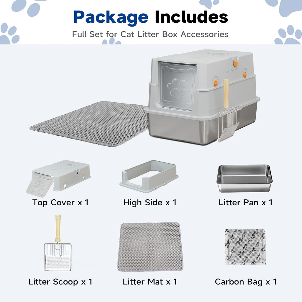 Large Stainless Steel Covered Cat Litter Box with Scoop K84972
