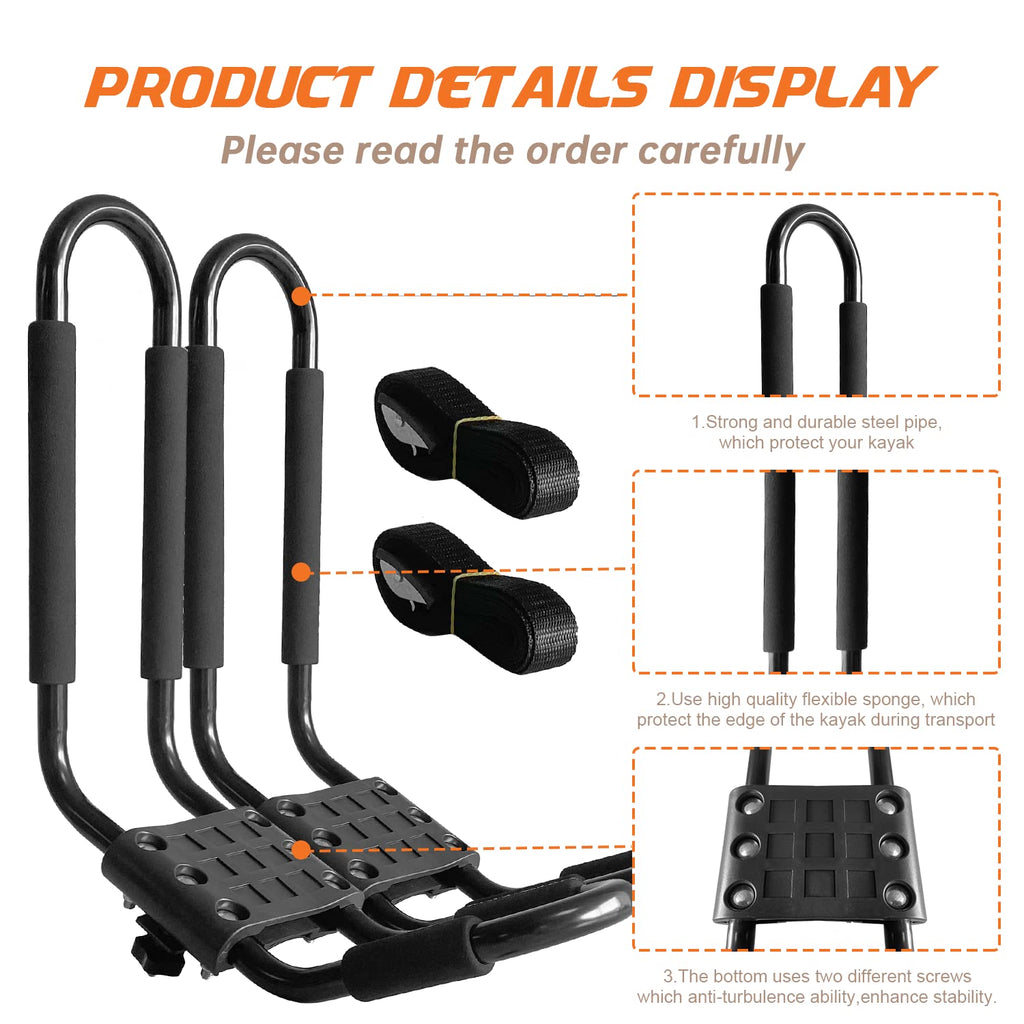 2 Pair J-Bar Kayak Roof Rack with 4 Ropes Y753