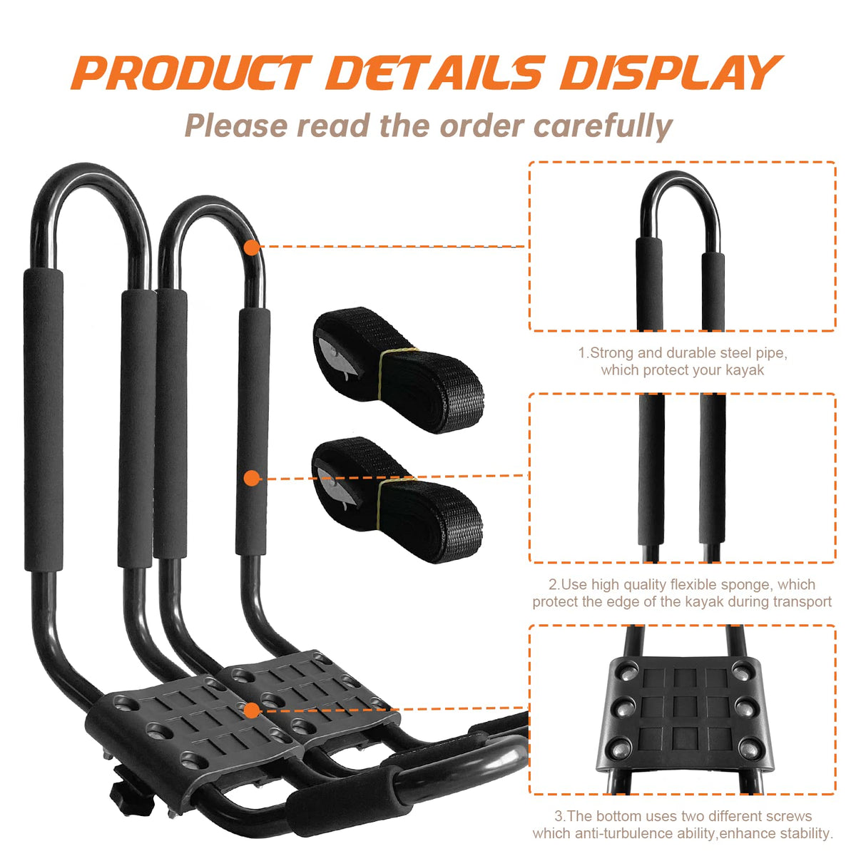 2 Pair J-Bar Kayak Roof Rack with 4 Ropes Y753