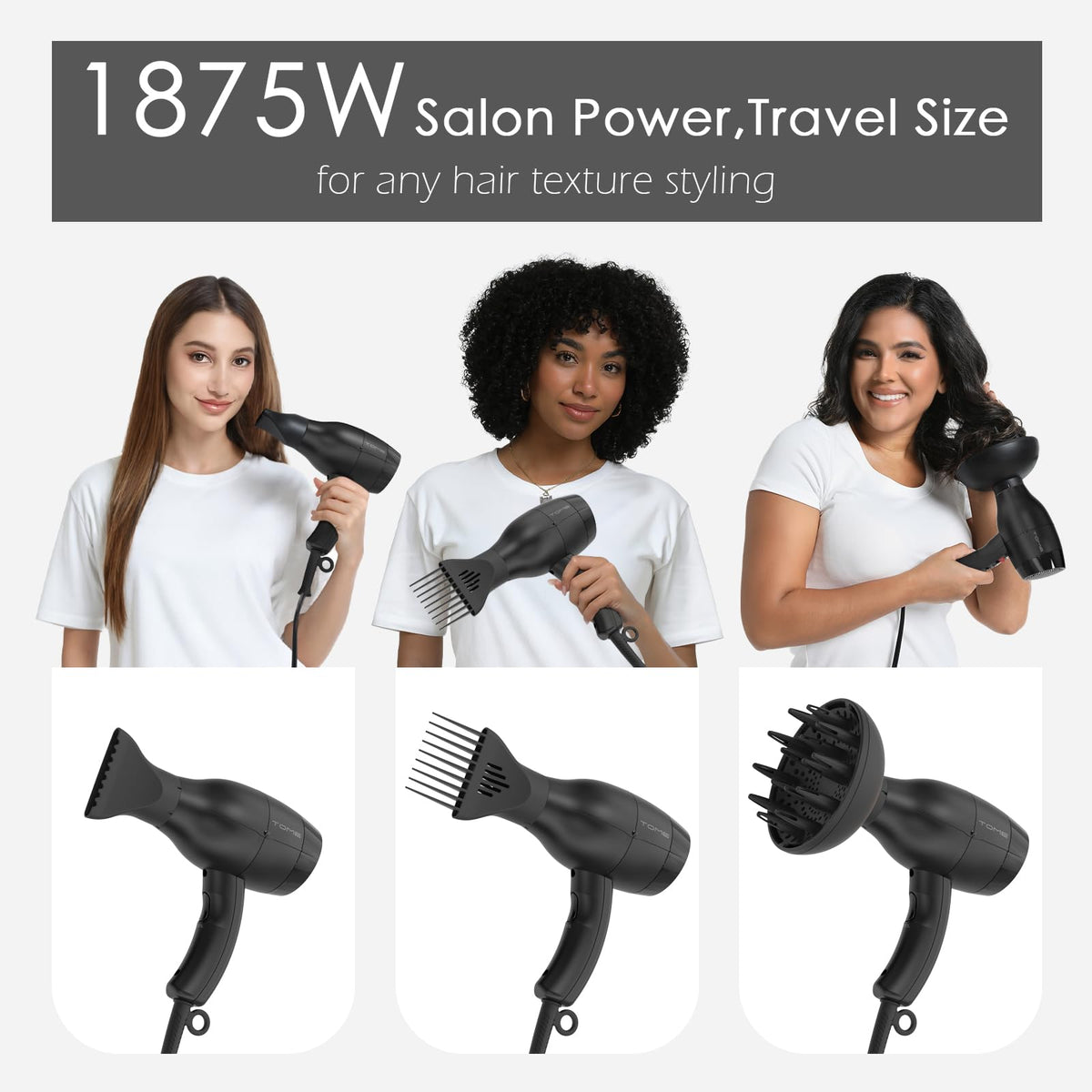 1875W Ionic Blow Dryer with Diffuser and Comb Attachment N58617