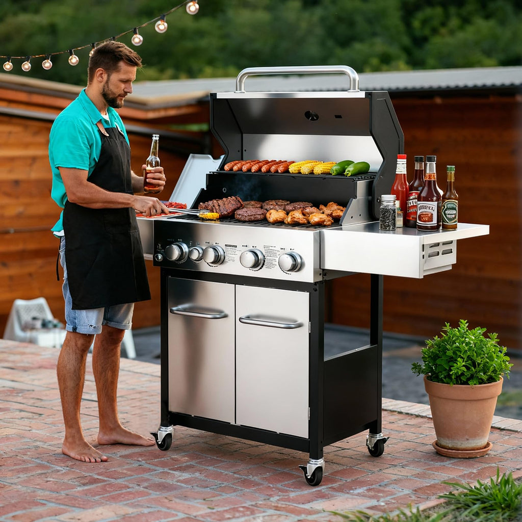 4 Burner Gas Grill with Infrared Side Burner M1007