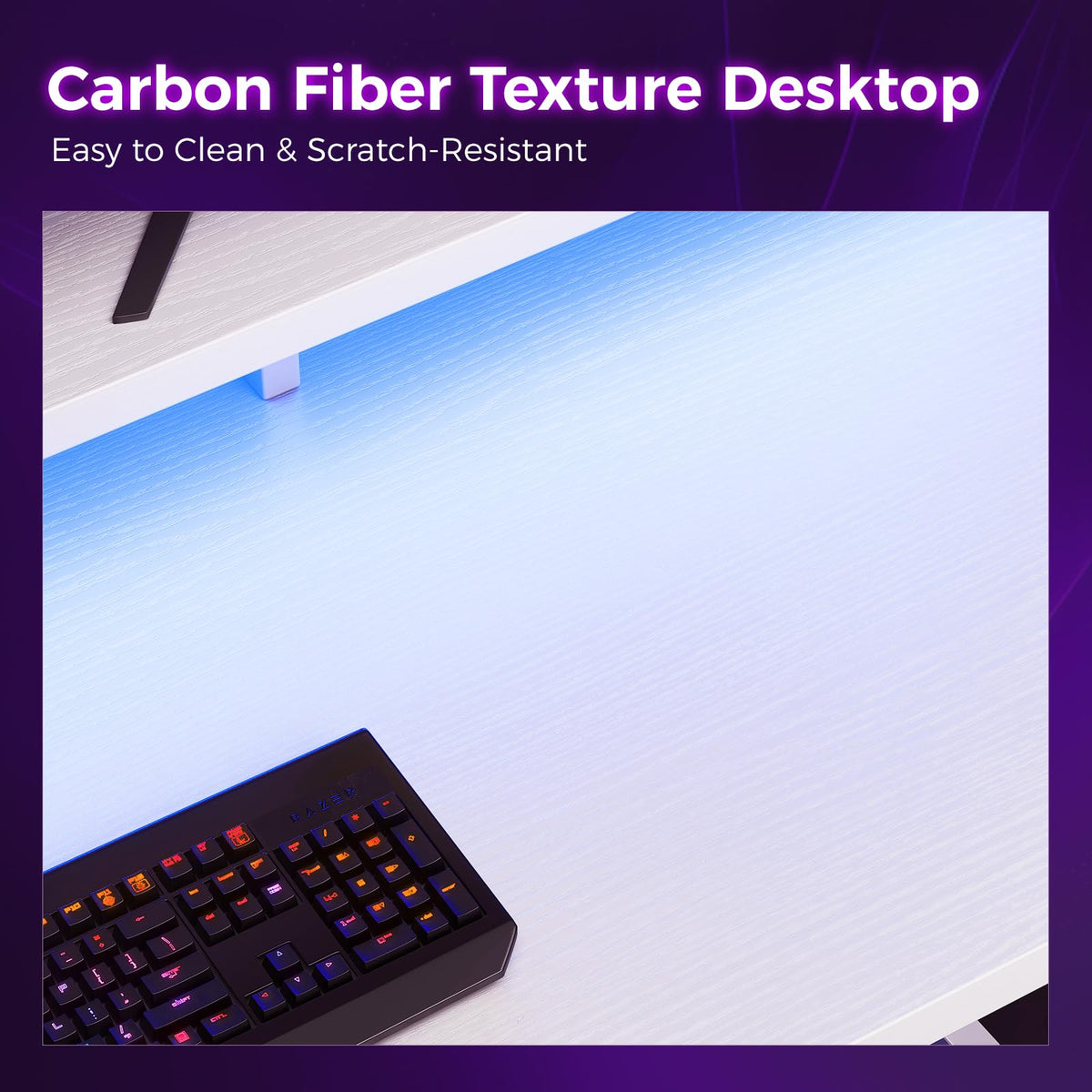 48 Inch White Gaming Desk with LED Lights H7487