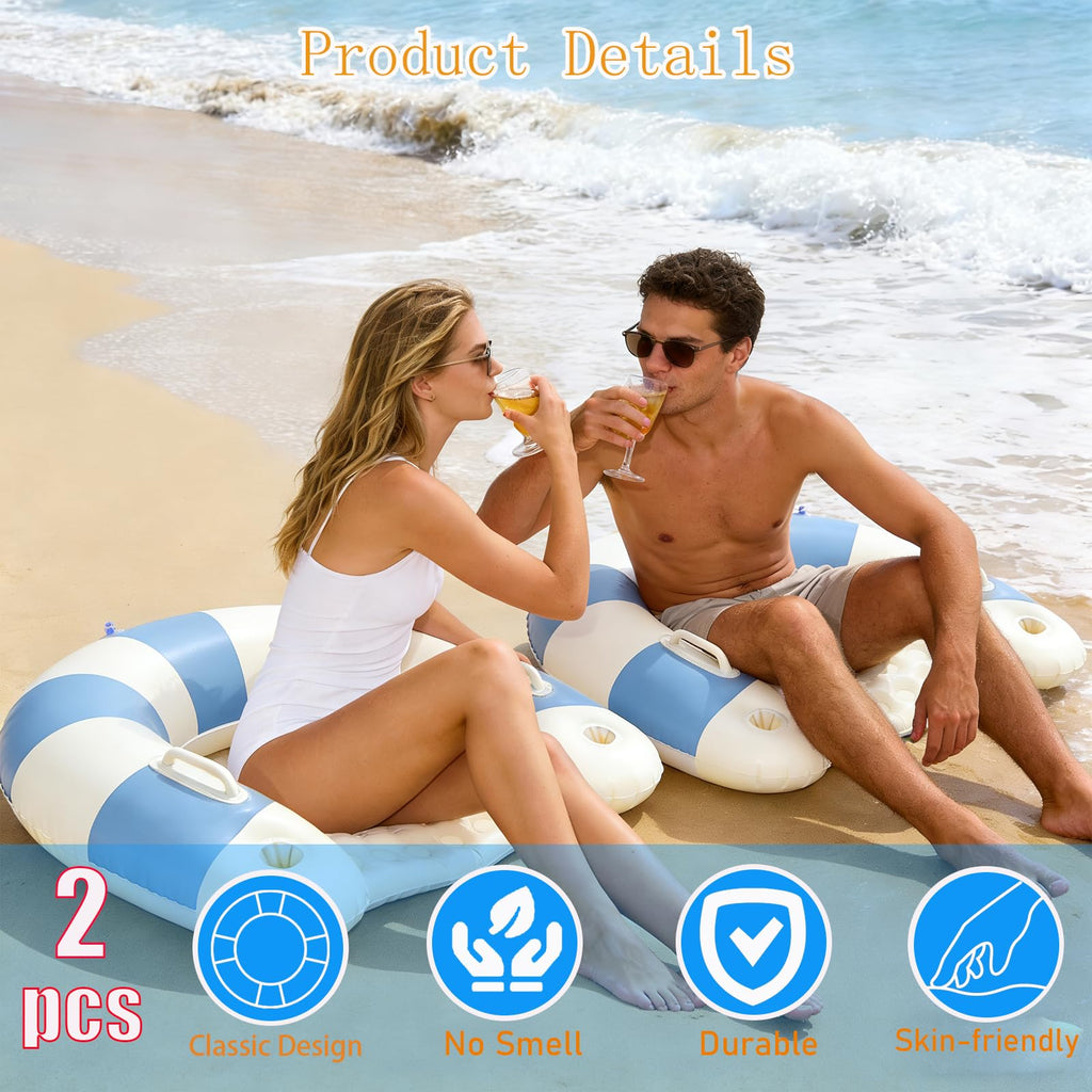 2 Pack Inflatable Pool Chairs with Cup Holders M937065