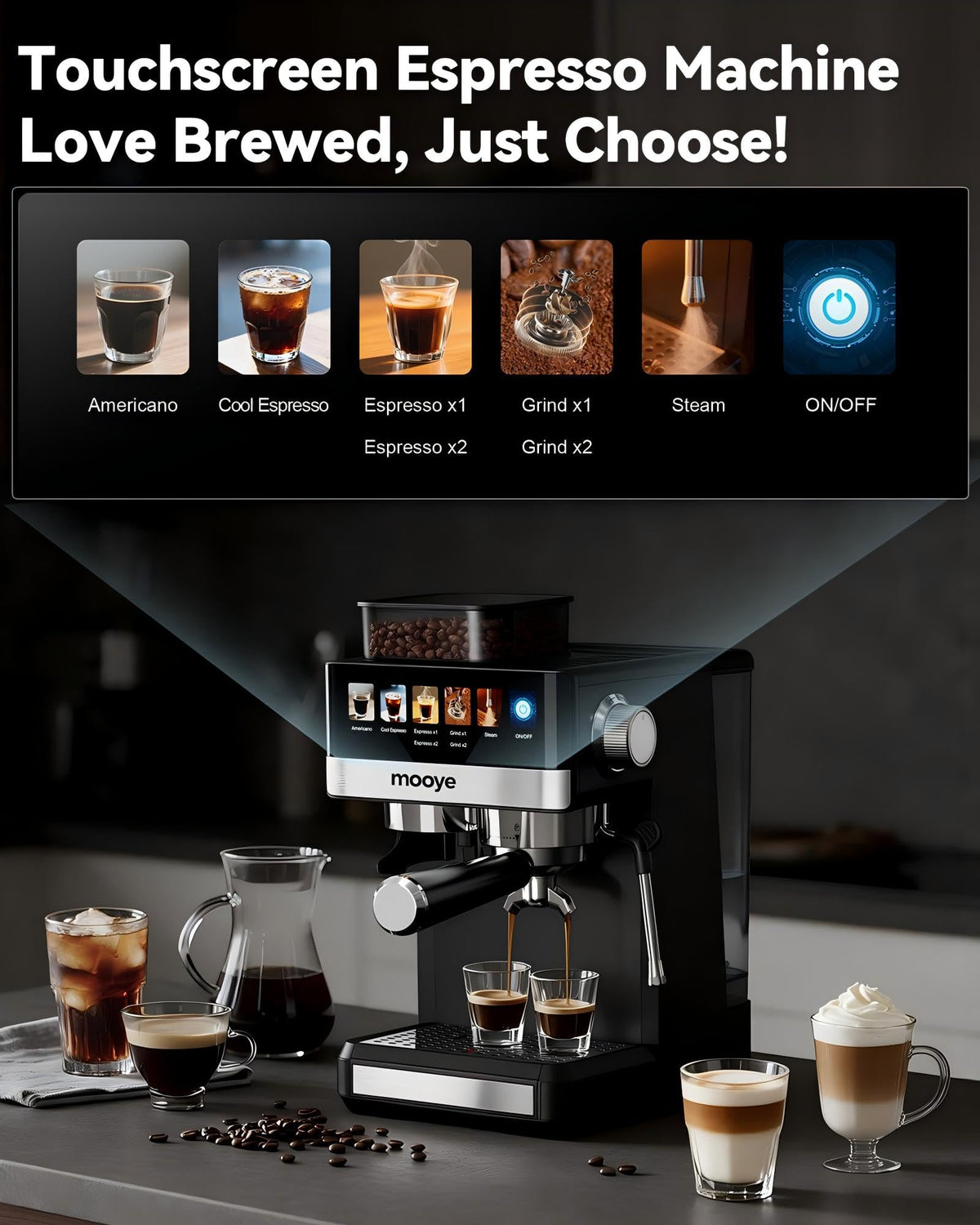20Bar Compact Espresso Machine with Grinder and Steam Milk Frother N936042