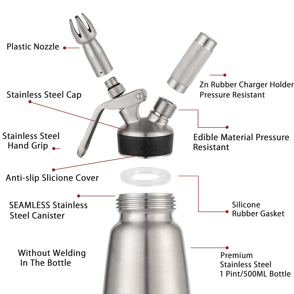 Spare Parts and Accessories for Whipped Cream Dispenser 304 Stainless Steel W348305