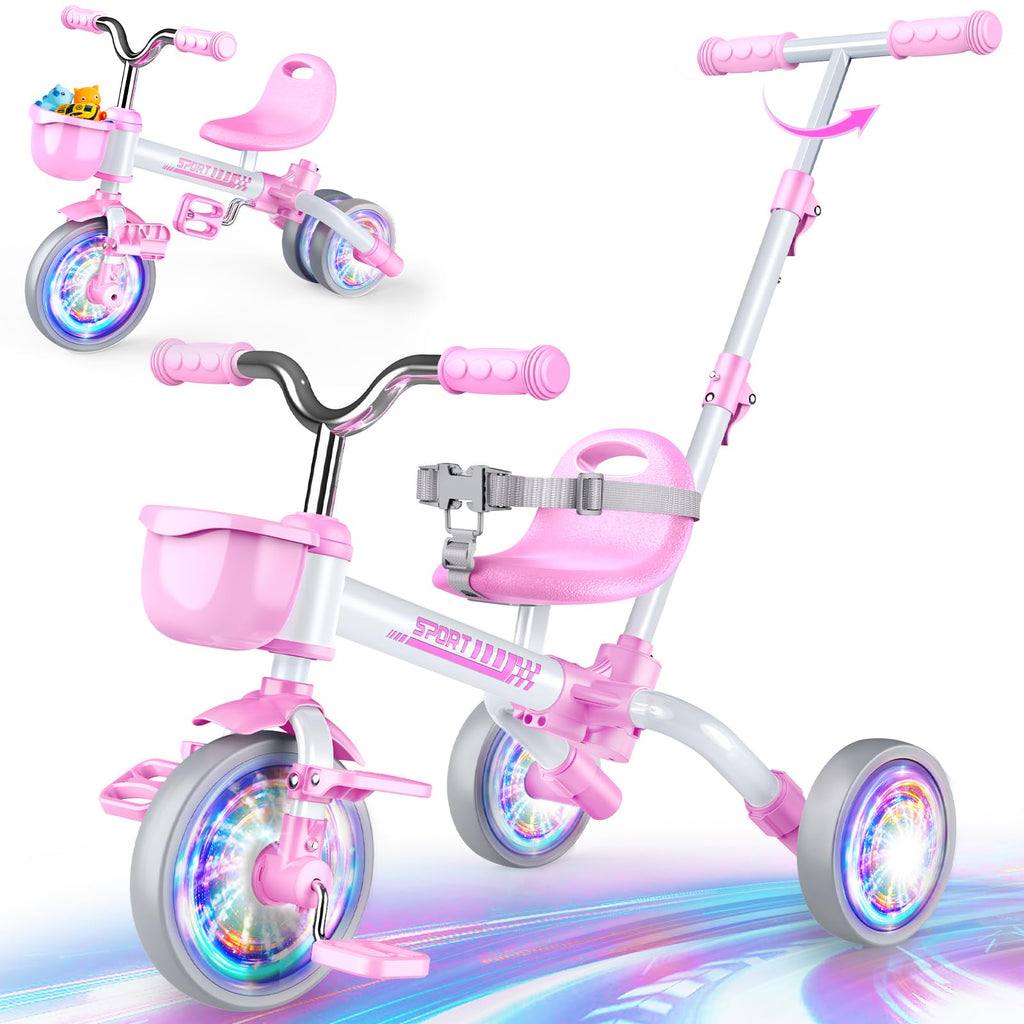 5 in 1 Pink Tricycle with Push Handle U9244
