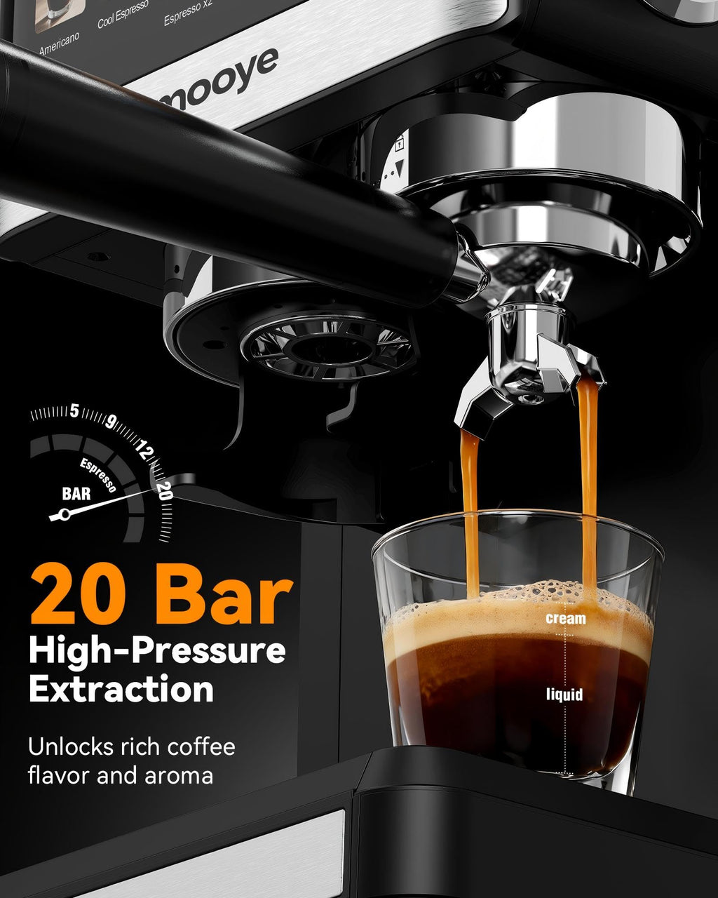 20Bar Compact Espresso Machine with Grinder and Steam Milk Frother N936042