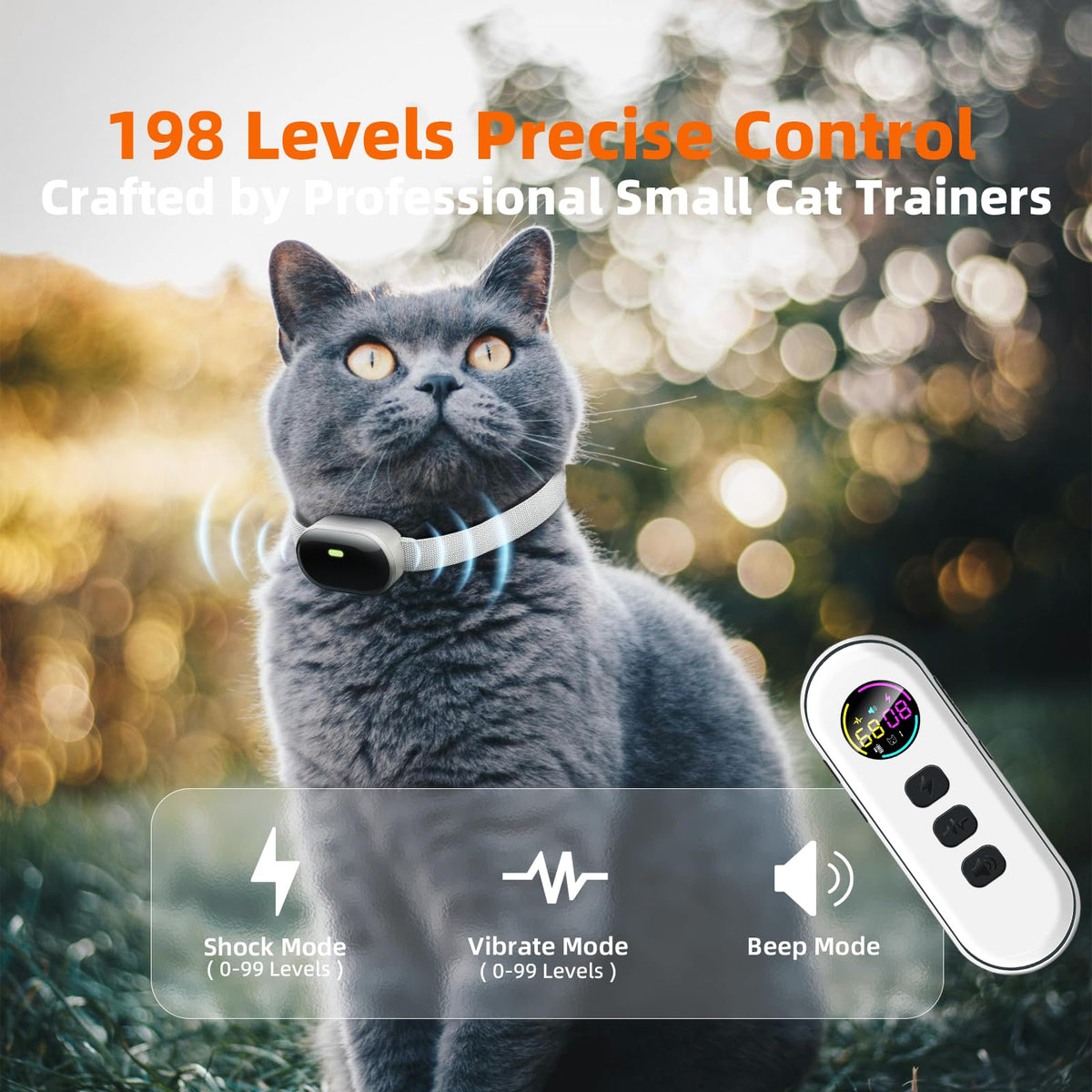 Ultra-Small Cat Training Collar with Remote, Waterproof, Rechargeable (Beige) D2681