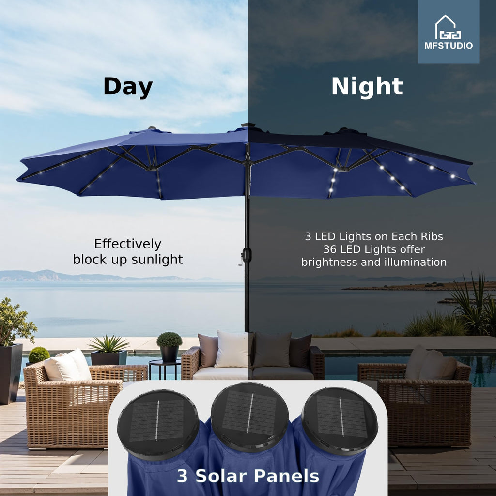 Navy Blue Double-Sided 15ft Patio Umbrella X53360