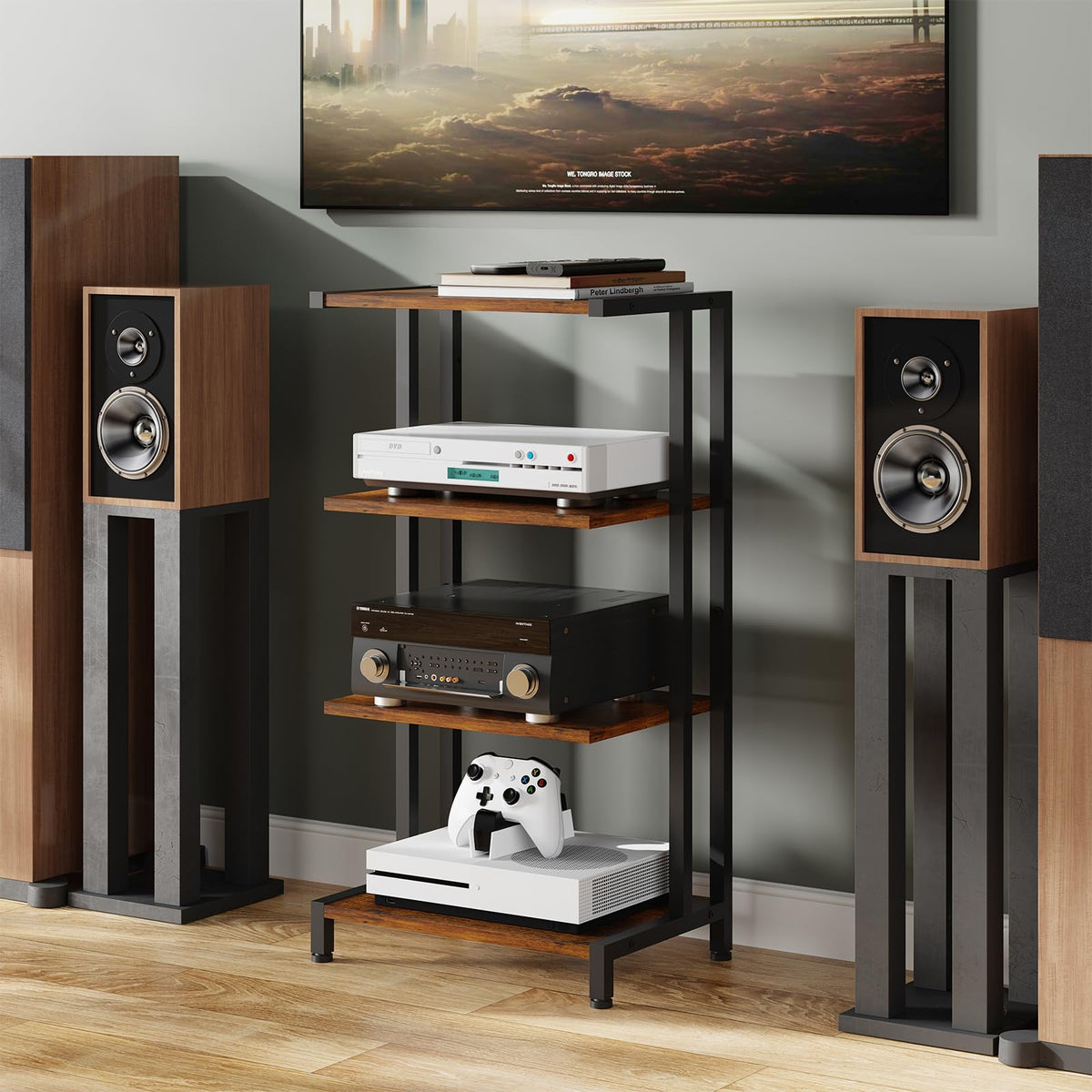 4-Tier Wooden AV Media Stand D217489