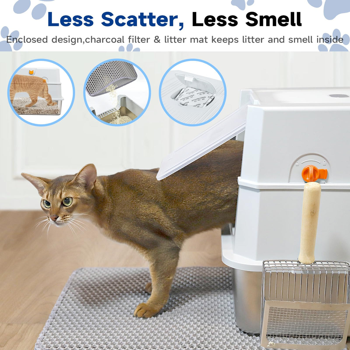 Large Stainless Steel Covered Cat Litter Box with Scoop K84972