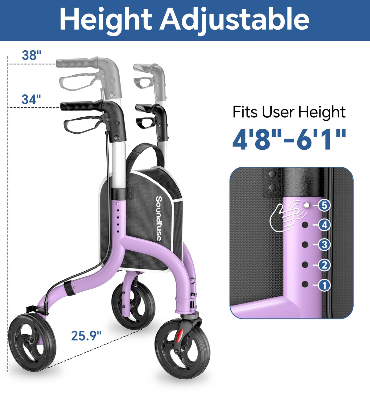 Lightweight Foldable Aluminum 3 Wheel Walkers Q359880