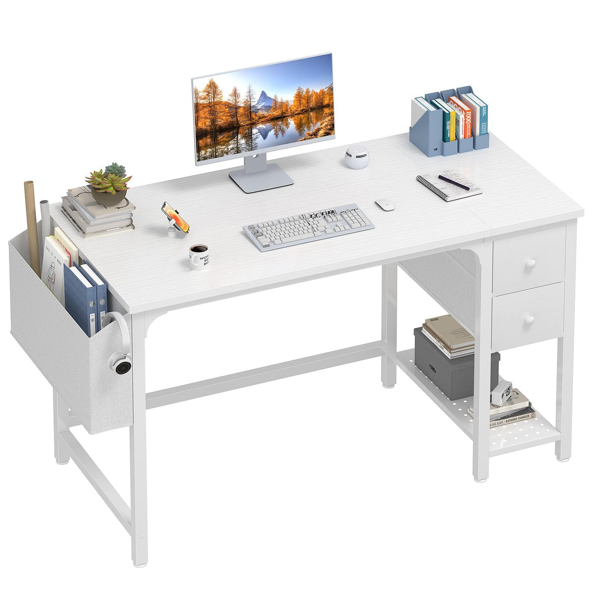 White Computer Desk with Drawers 47 Inch E6095