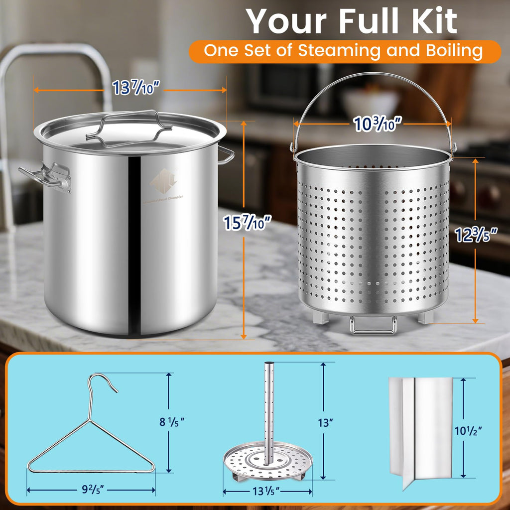 40 Quart Stainless Steel Stockpot with Basket and Steam Rack Q9976