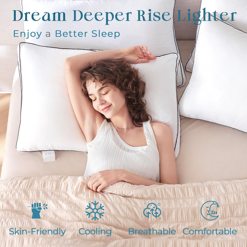 Queen Size Set of 2 White Gusseted Bed Pillows N382933