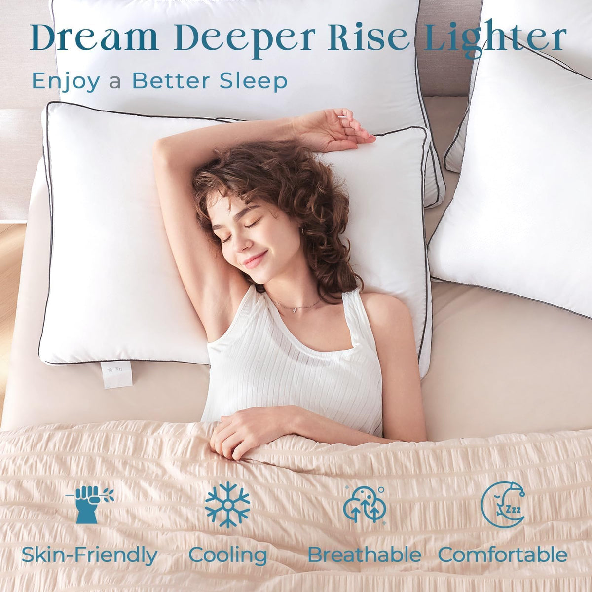 Queen Size Set of 2 White Gusseted Bed Pillows N382933