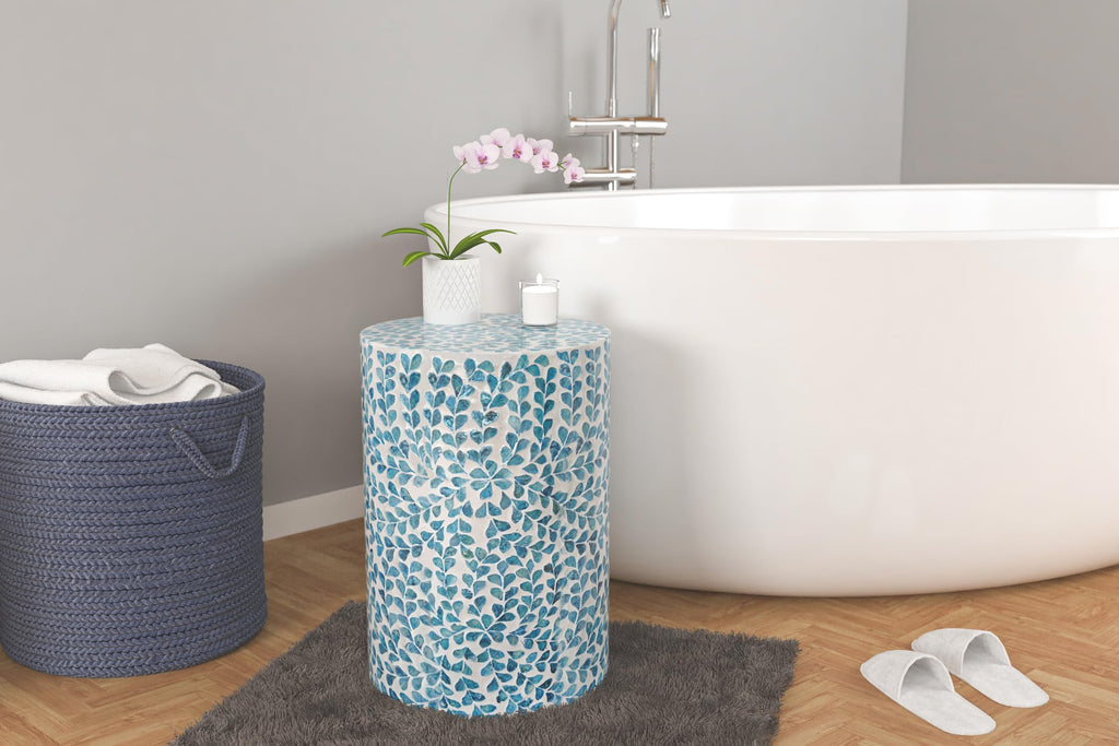 Mother of Pearl Inlaid Cylinder Drum End Table I3011
