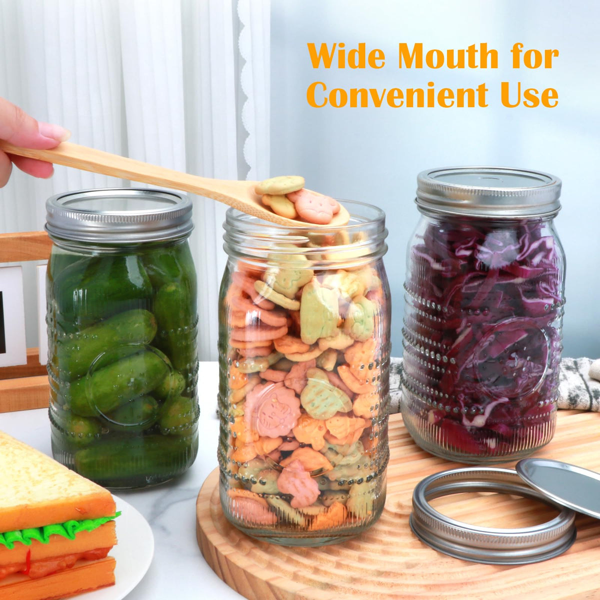 Wide Mouth Mason Jars with Lids 32oz 12 Pack B515987