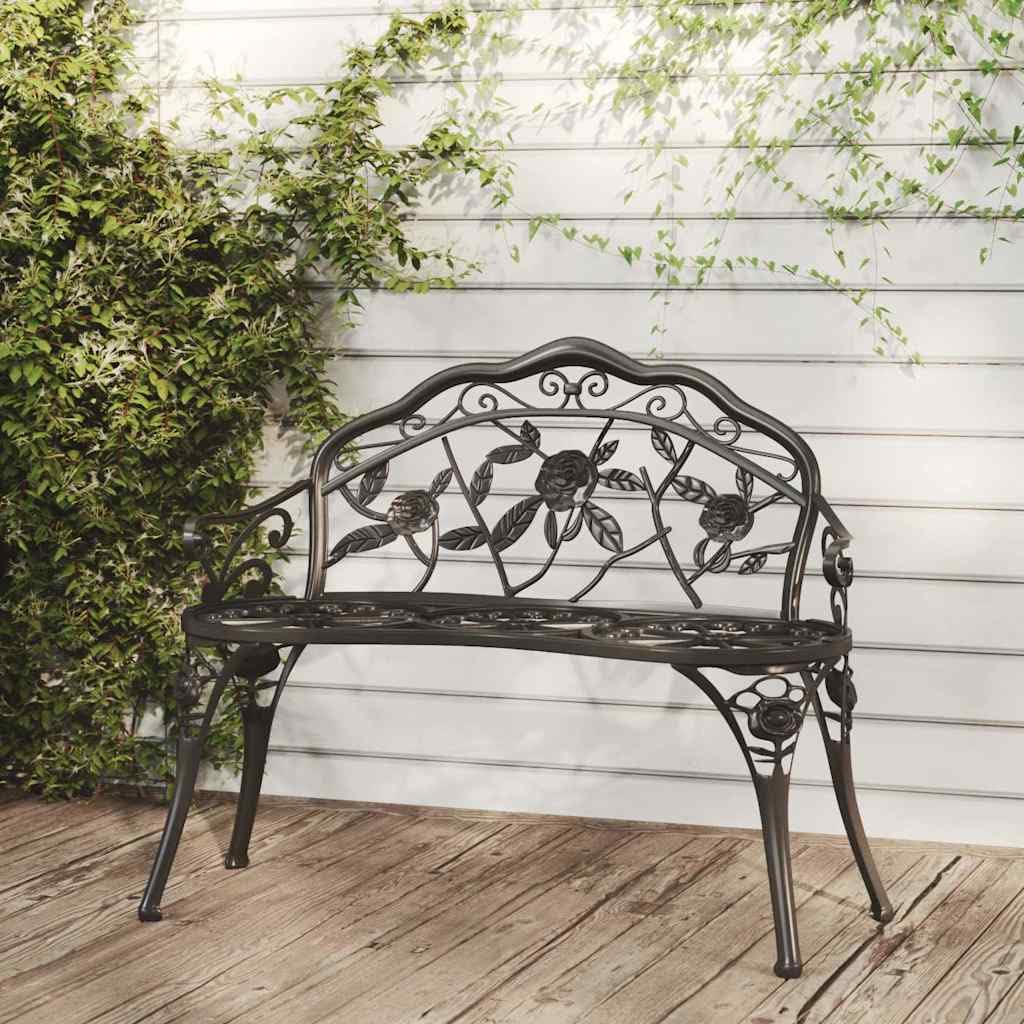 Cast Aluminum Black Patio Bench with Backrest M10575