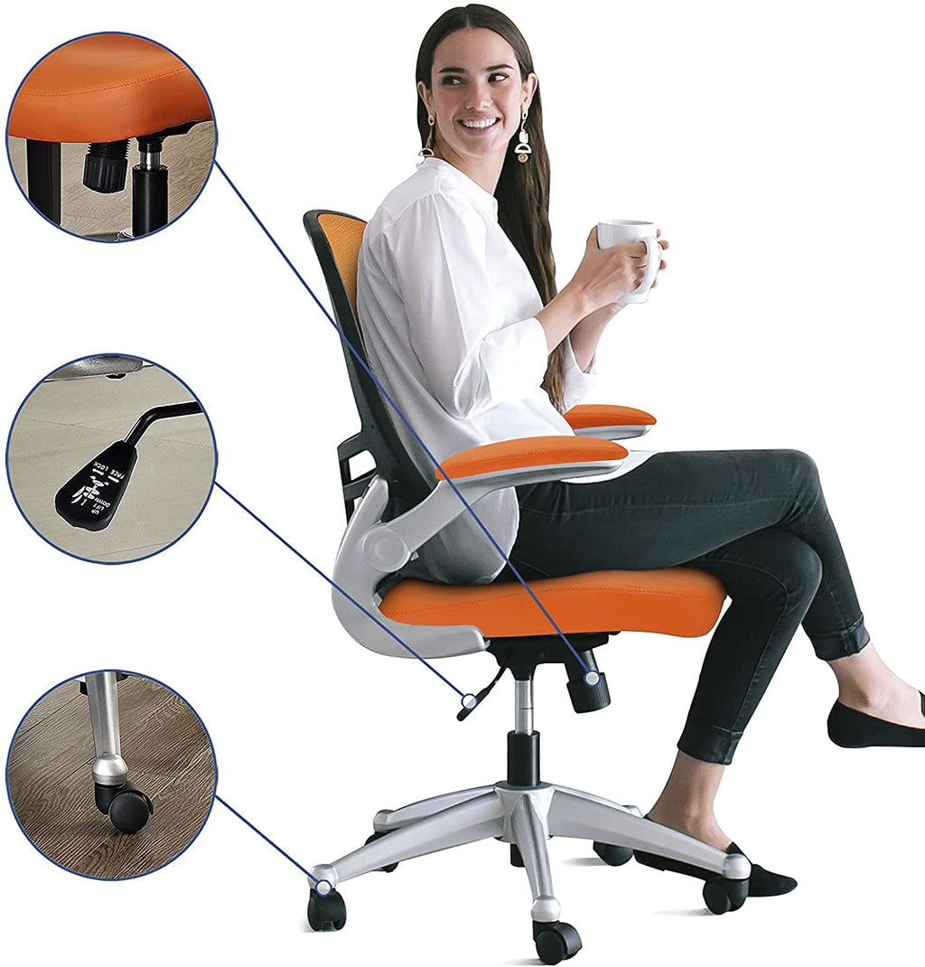 Orange Mesh Back Vinyl Seat Office Chair U328750