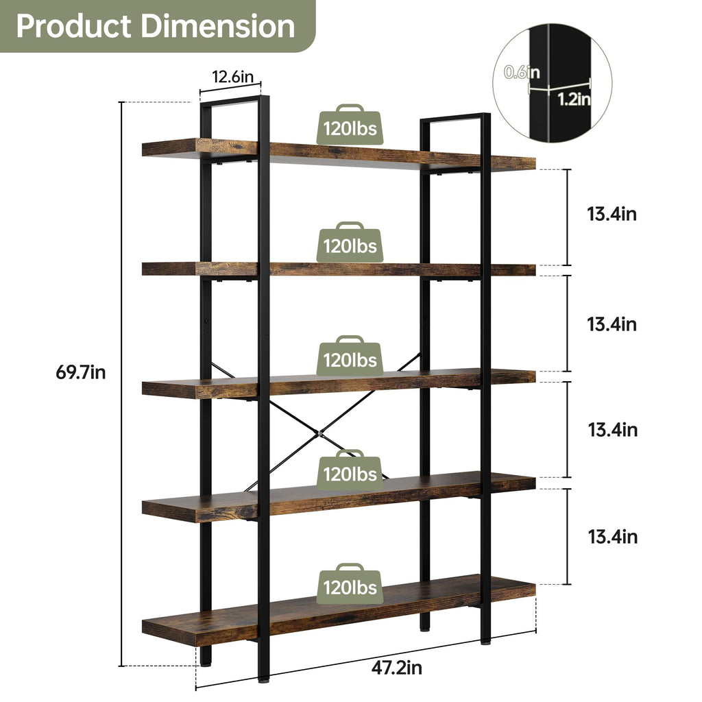 5 Tier 70" H Wood Bookshelf U8244