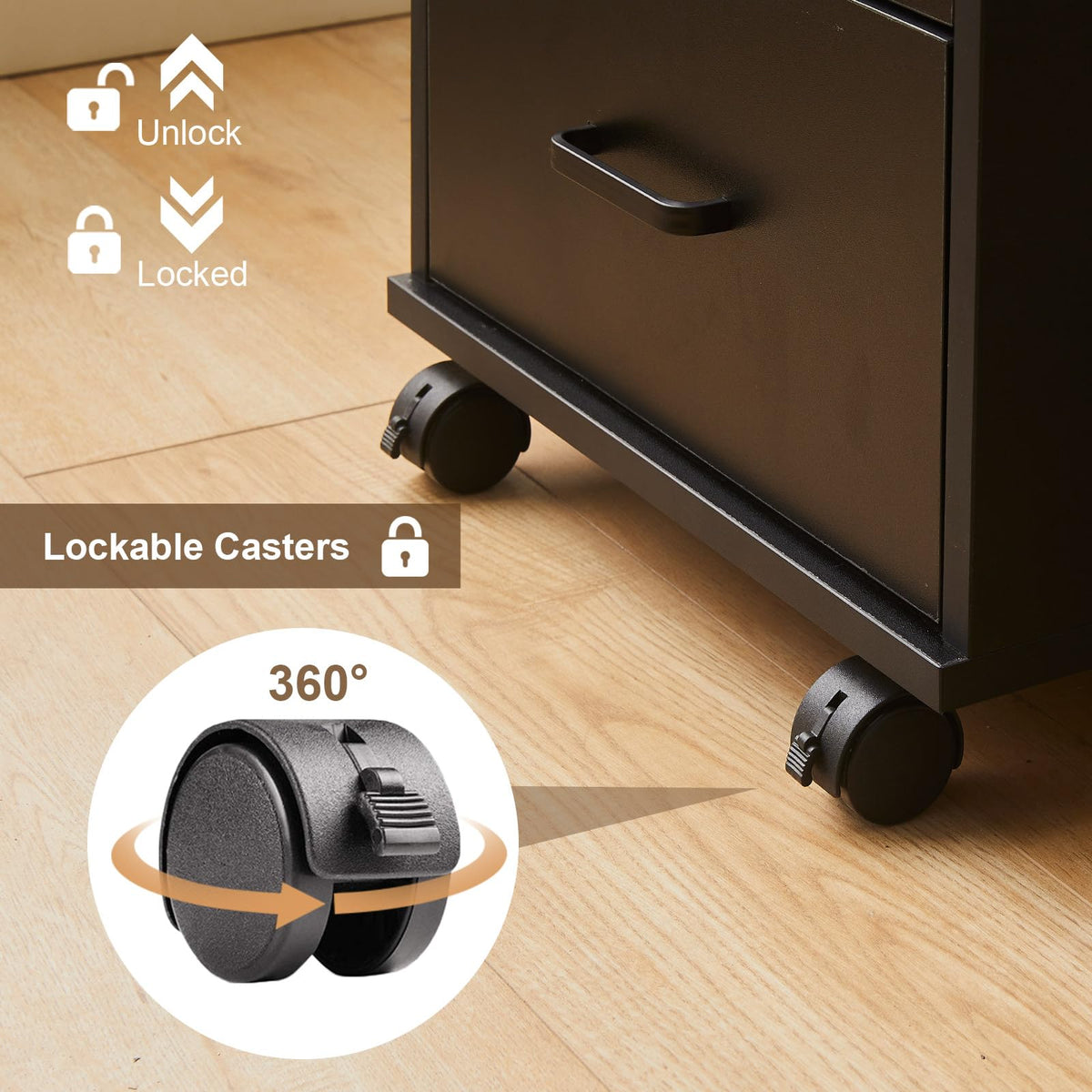 3 Drawer Black File Cabinet with Lock K7575
