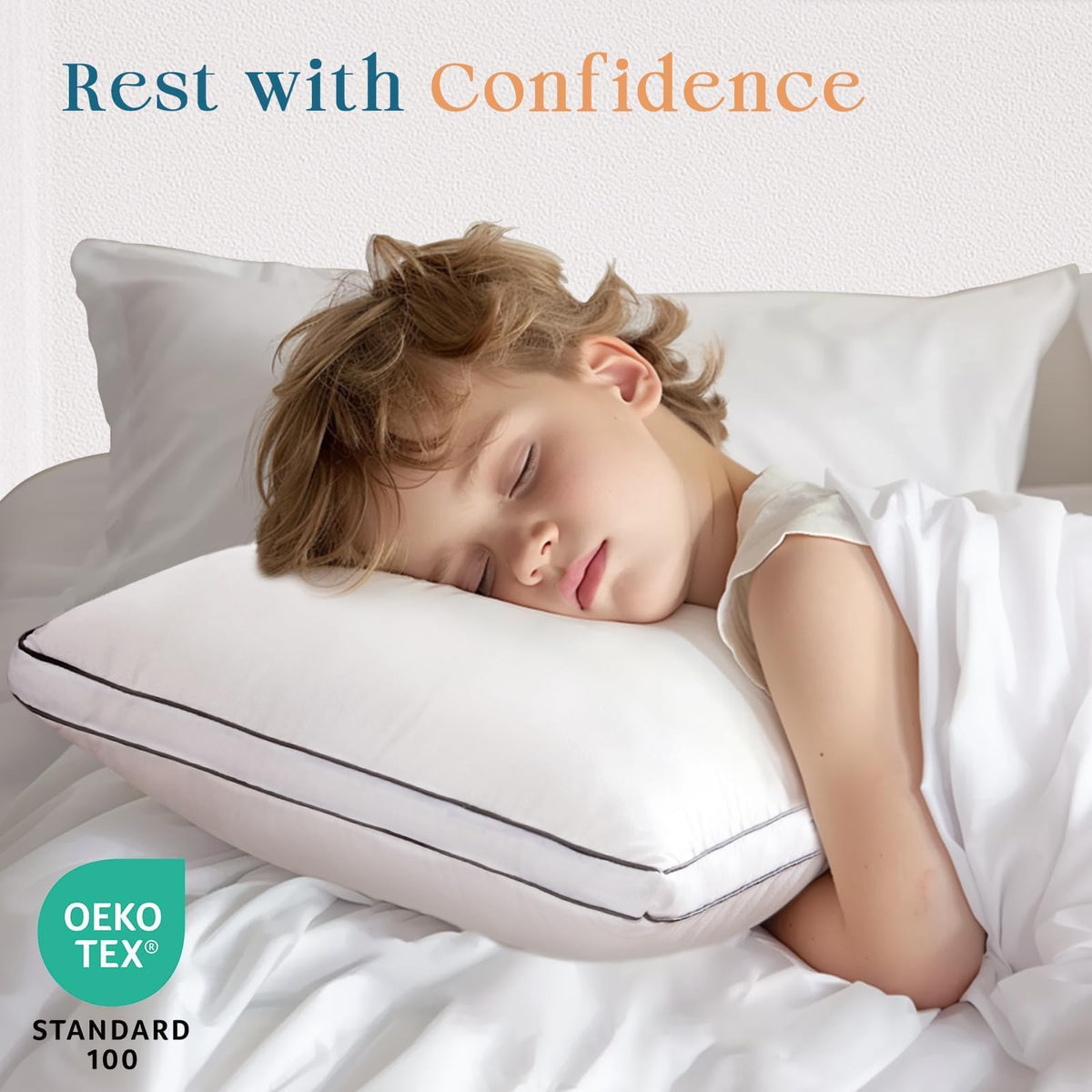 Queen Size Set of 2 White Gusseted Bed Pillows N382933