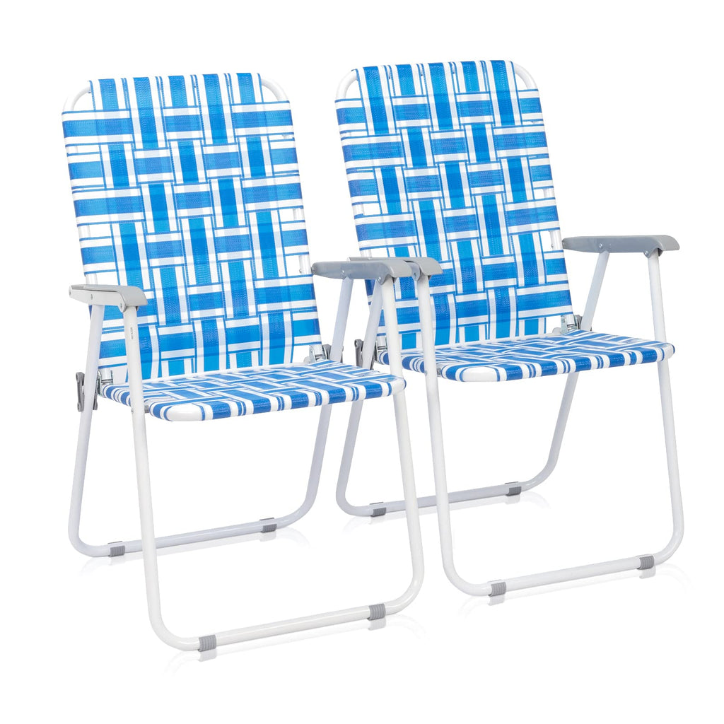 Set of 2 Blue Webbed Folding Patio Chair N326691