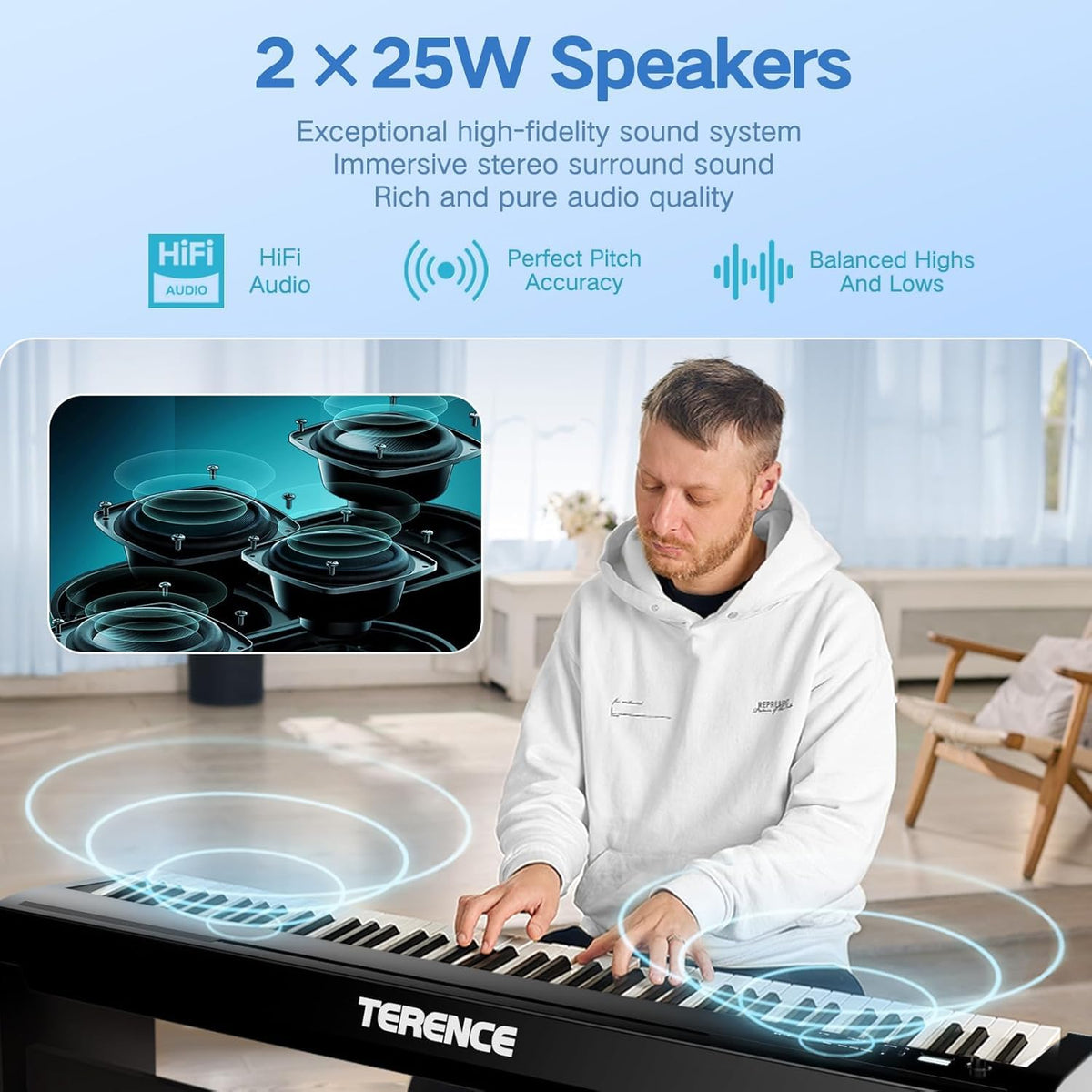 88 Key Weighted Digital Piano Keyboard with Bluetooth MIDI E8749