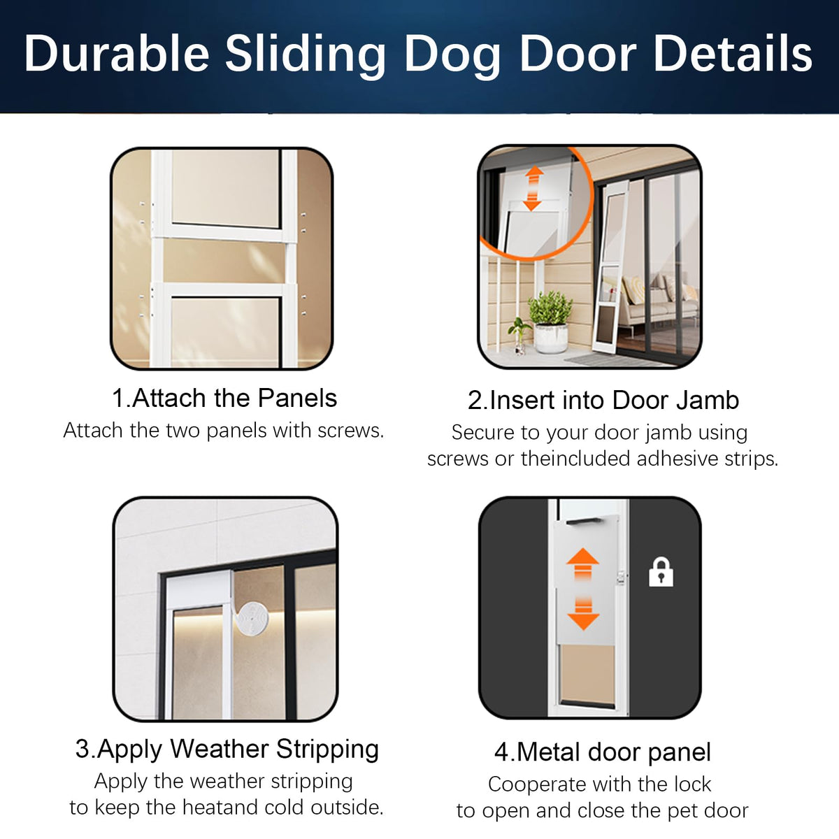 Adjustable Height Aluminum Frame Sliding Glass Door Dog Door H41154