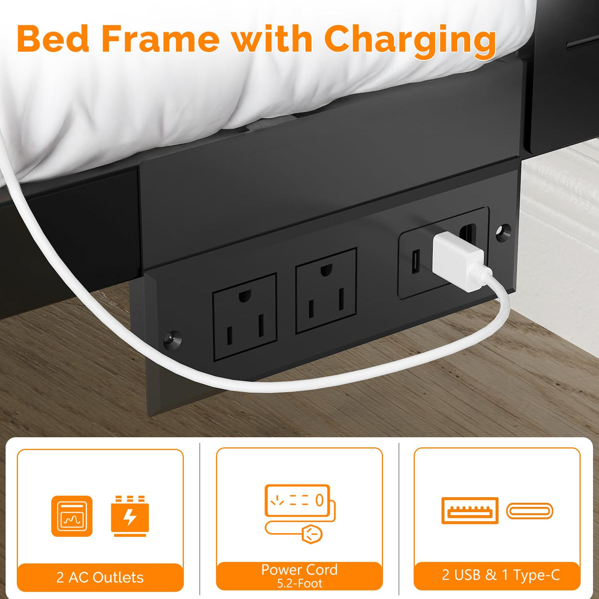 Twin Bed Frame Set of 2 with LED Headboard and USB Charging Station Z415160