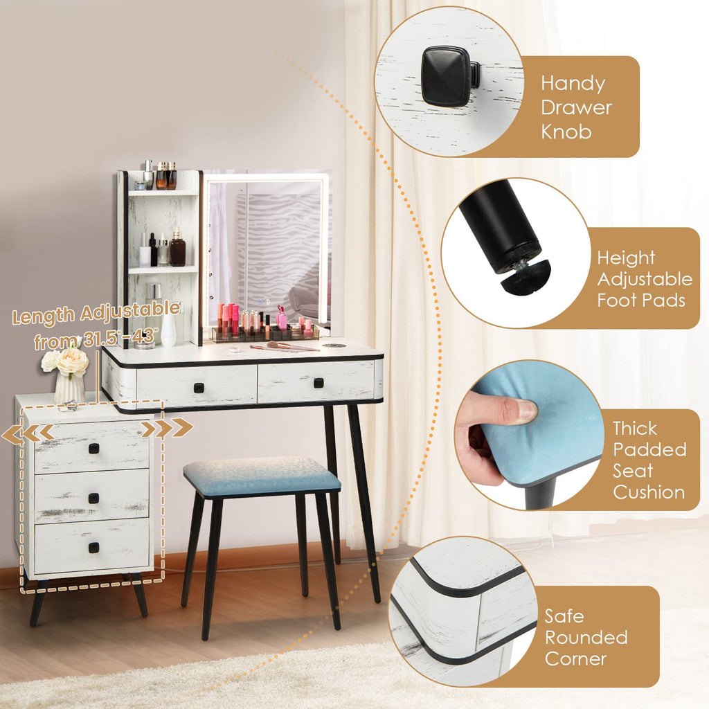 Makeup Vanity Table with Lighted Mirror and Stool U57166