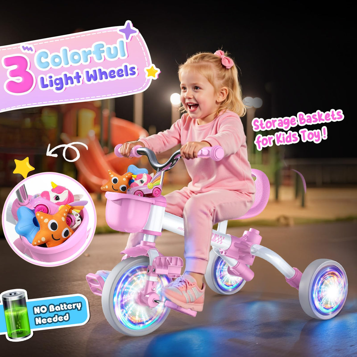 5 in 1 Pink Tricycle with Push Handle U9244