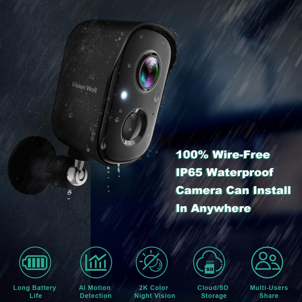 Wireless Outdoor Security Camera 2K Battery Powered A795326