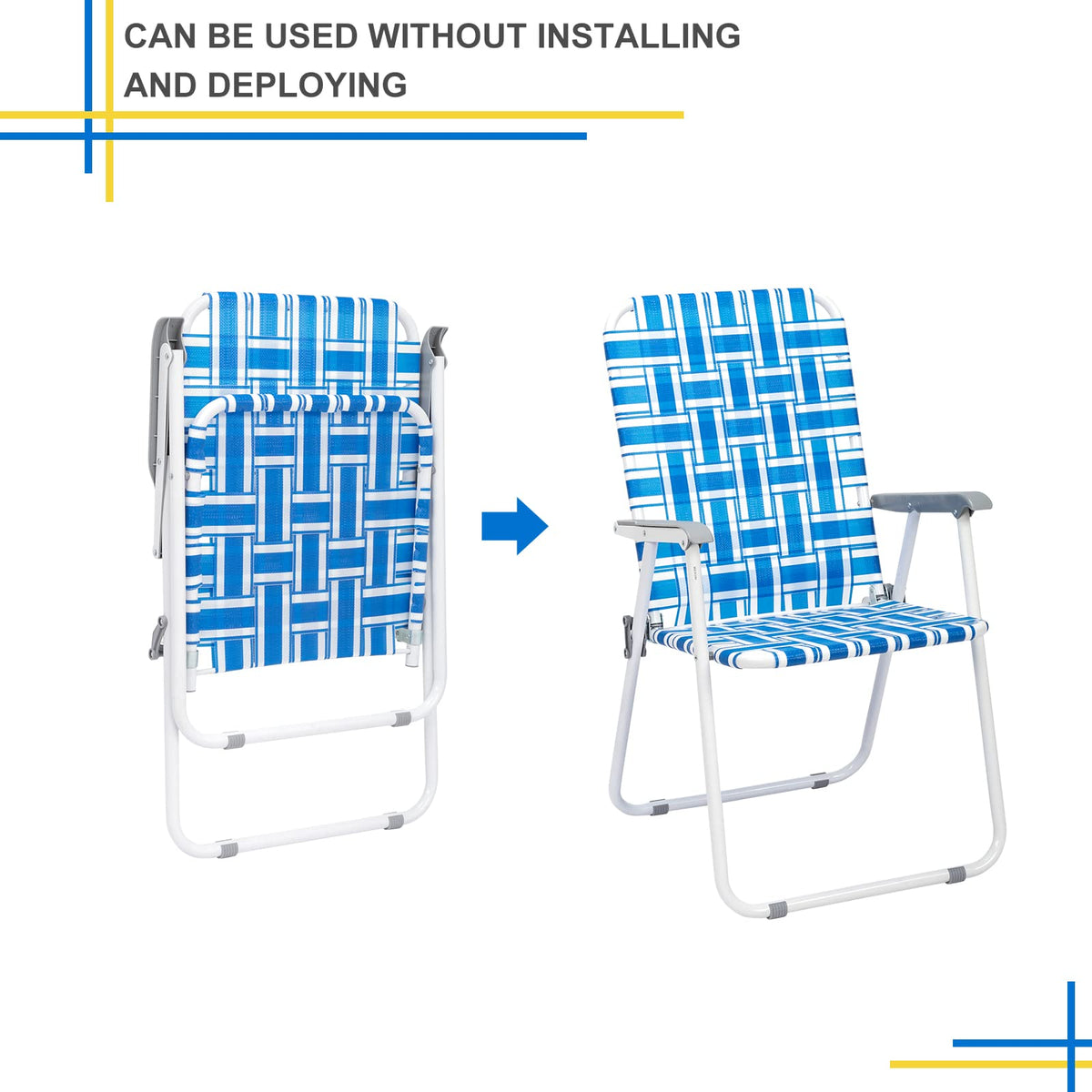Set of 2 Blue Webbed Folding Patio Chair N326691