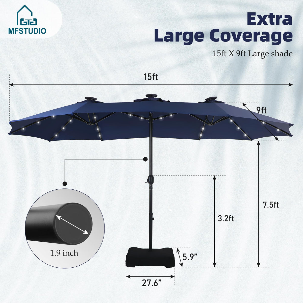 Navy Blue Double-Sided 15ft Patio Umbrella X53360