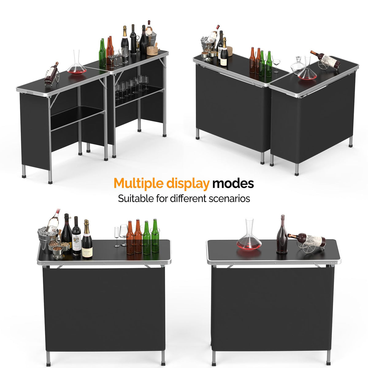 Portable 2-Tier Mobile Bar Table with Black Skirt R985