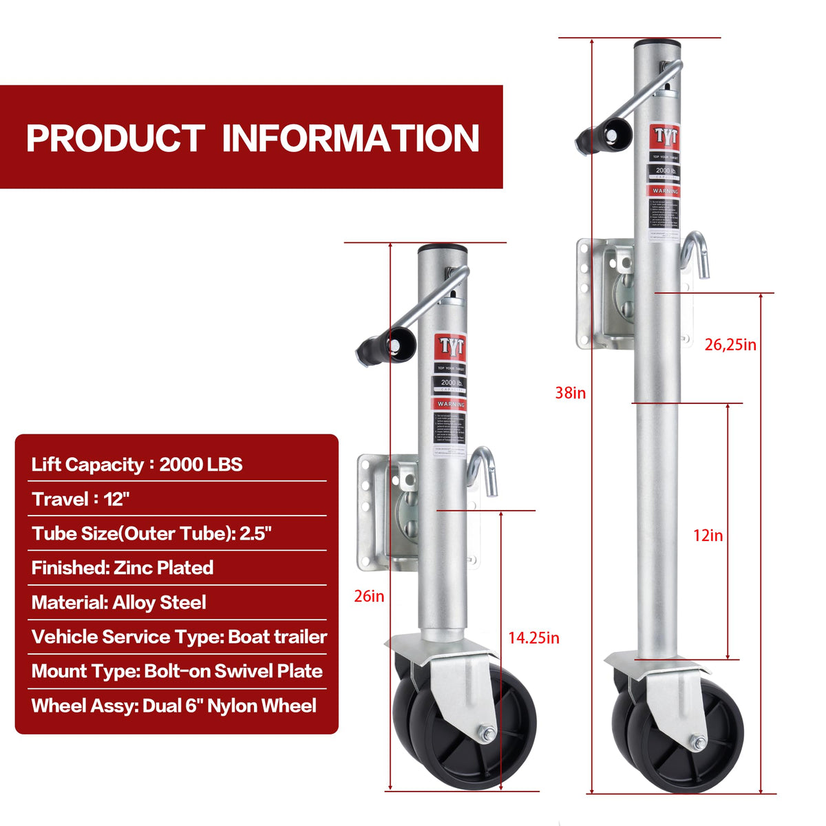 2000 lbs Boat Trailer Jack with Wheel R86226