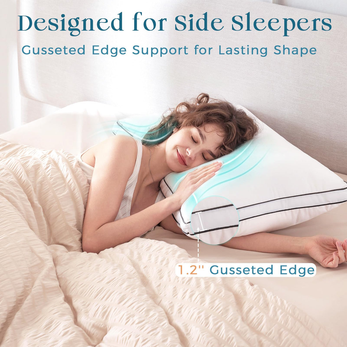 Queen Size Set of 2 White Gusseted Bed Pillows N382933