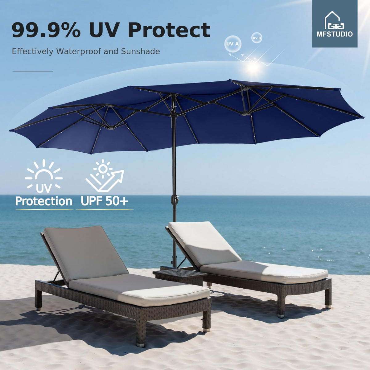 Navy Blue Double-Sided 15ft Patio Umbrella X53360