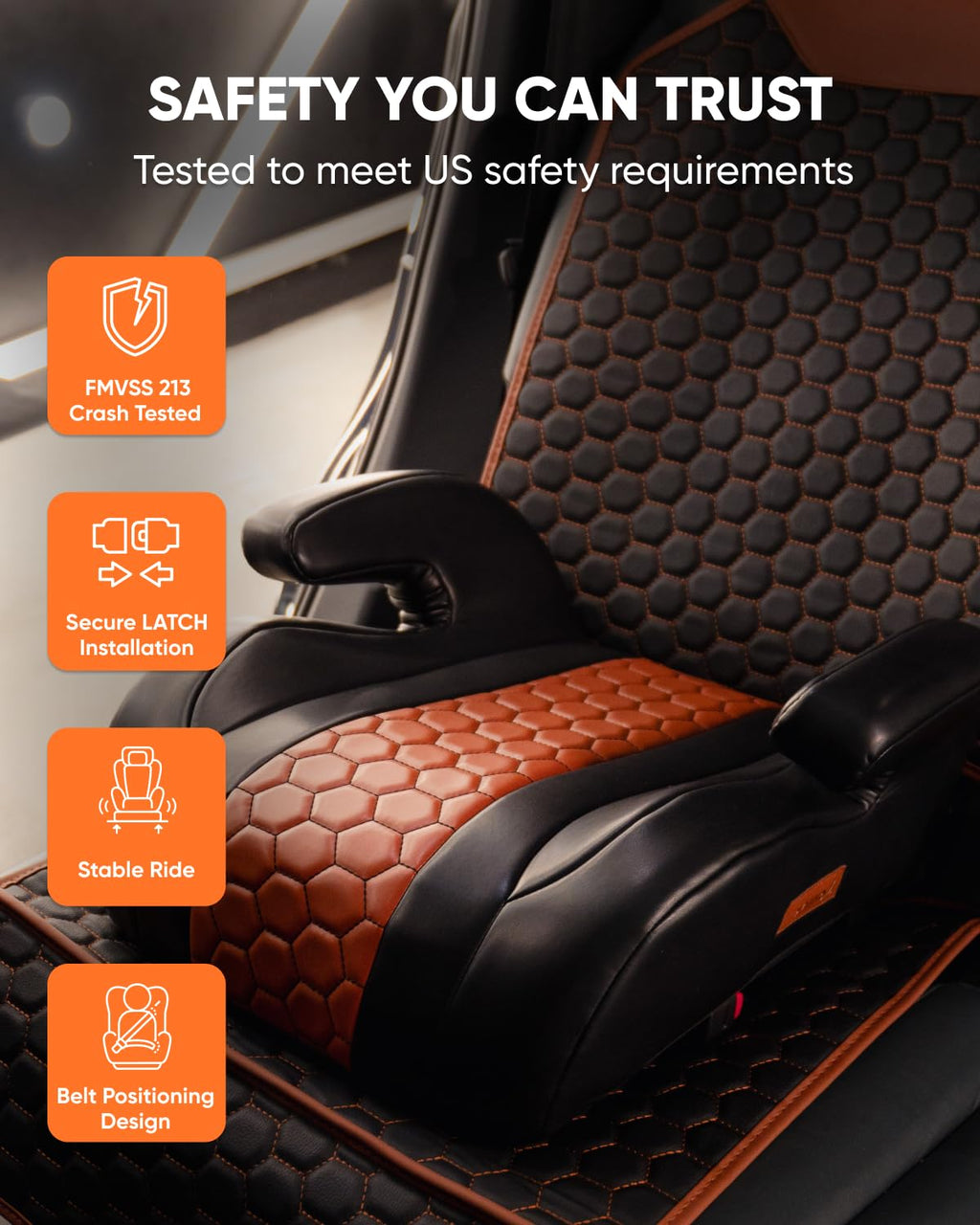 Backless Booster Car Seat with Latch Connectors, 40-100 lbs, Black-Brown Q601