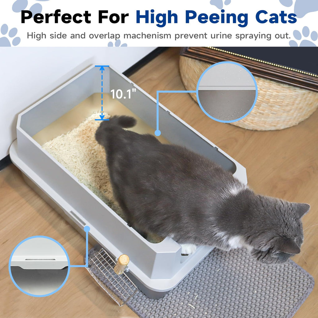 Large Stainless Steel Covered Cat Litter Box with Scoop K84972