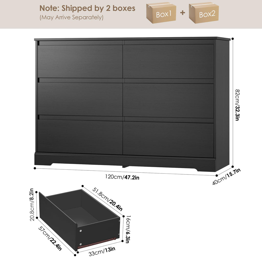 Black 6 Drawer Double Dresser G50032