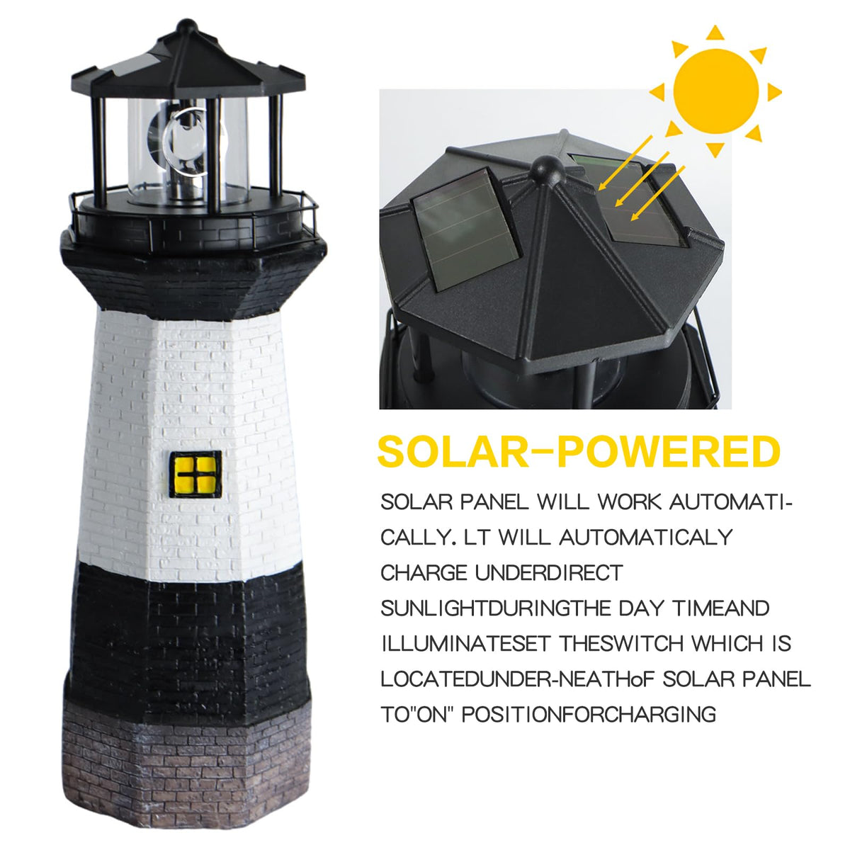 Solar Powered Lighthouse Garden Light with Rotating Beacon K48079