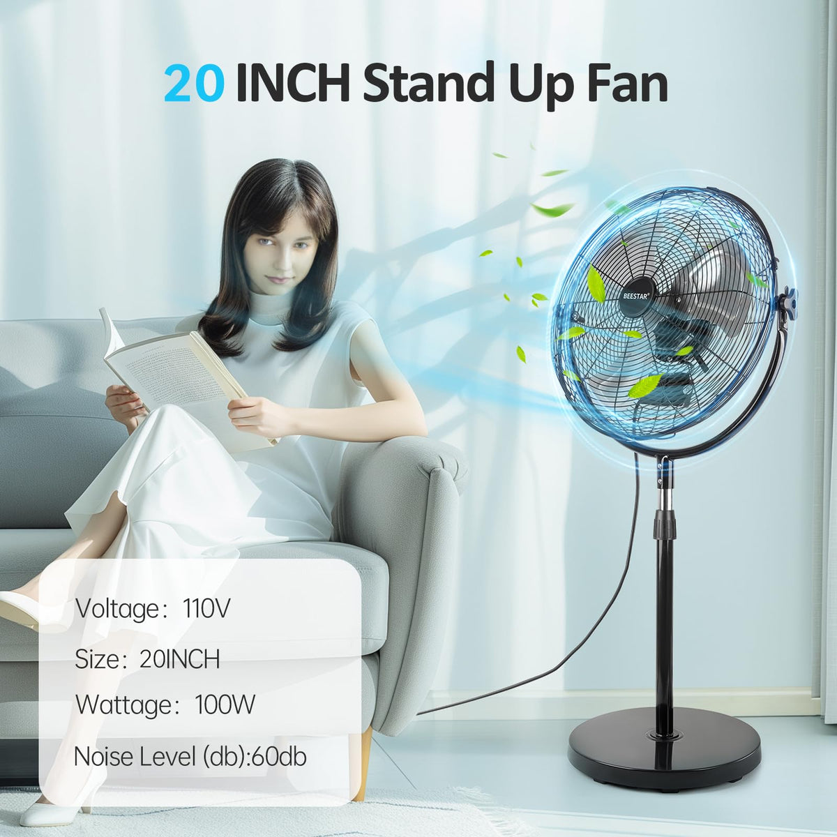 20 Inch Heavy Duty High Velocity Metal Stand Pedestal Fan N34579