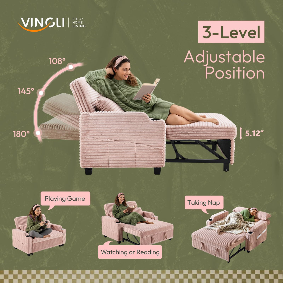 Loveseat Sleeper Sofa Couch with Pull Out Chair Bed Q981075